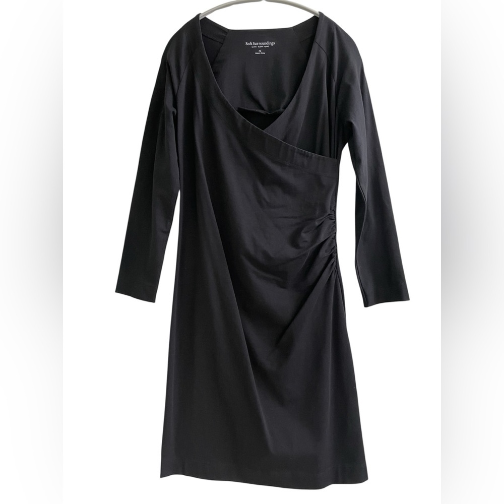 Soft Surroundings Black Faux Wrap Long Sleeve Dress